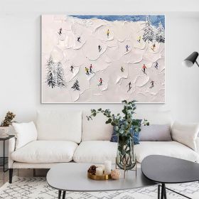 Handmade Oil Painting Original Abstract Snowy Mountain Landscape Oil Painting on Canvas Modern Ski Sport Painting Texture Acrylic Wall Art Living Room (Style: 01, size: 150x220cm)