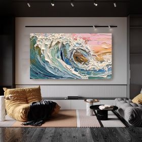 Handmade Oil Painting Original Textured Wall Art Wabi-Sabi Wave Painting On Canvas Ocean Painting Living Room Decor Boho Modern Canvas Art (Style: 01, size: 75x150cm)