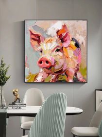 Pig Oil Painting on Canvas Cub Animals Original Art Rustic Animals Artwork Pet Portrait Gifts for Pets (Style: 01, size: 80x80cm)