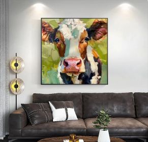 Cow Oil Painting Cow Portrait Original Art Farm Animals Wall Art Father's Day Gifts (Style: 01, size: 100x100cm)
