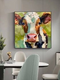 Cow Oil Painting Cow Portrait Original Art Farm Animals Wall Art Father's Day Gifts (Style: 01, size: 60x60cm)
