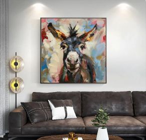 Donkey Portrait Canvas Painting Farm Animals Original Canvas Art Kids Room Decor Christmas Gifts (Style: 01, size: 100x100cm)
