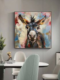 Donkey Portrait Canvas Painting Farm Animals Original Canvas Art Kids Room Decor Christmas Gifts (Style: 01, size: 120x120cm)