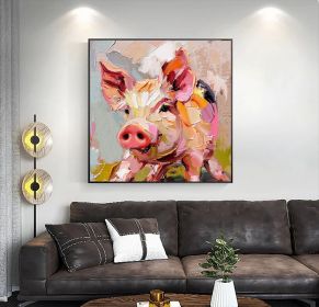 Pig Oil Painting on Canvas Cub Animals Original Art Rustic Animals Artwork Pet Portrait Gifts for Pets (Style: 01, size: 160x160cm)