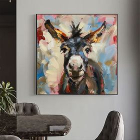 Donkey Portrait Canvas Painting Farm Animals Original Canvas Art Kids Room Decor Christmas Gifts (Style: 01, size: 160x160cm)