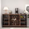 Wine Bar Cabinet for Liquor and Glasses, Rustic Wood Wine Bar Cabinet with Storage , Multifunctional Floor Wine Cabinet for Living Room(55 Inch