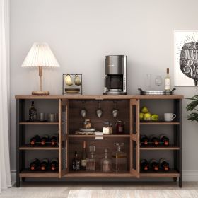 Wine Bar Cabinet for Liquor and Glasses, Rustic Wood Wine Bar Cabinet with Storage , Multifunctional Floor Wine Cabinet for Living Room(55 Inch (Color: Oak)