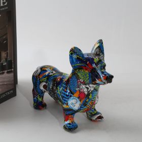 Nordic Art Graffiti Corgi Dog Painting Creative Resin Crafts Home Decoration Wine Cabinet Office Decor Crafts Gift Ornaments (Color: RE, size: 25.5X10.5X19.5CM)