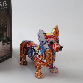 Nordic Art Graffiti Corgi Dog Painting Creative Resin Crafts Home Decoration Wine Cabinet Office Decor Crafts Gift Ornaments (Color: RA, size: 25.5X10.5X19.5CM)