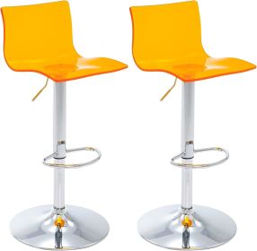 Acrylic Bar Stools with Mid Back, Set of 2, Transparent Adjustable Swivel Airlift Barstools, Counter Height Bar Chairs for (Color: orange)
