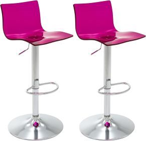 Acrylic Bar Stools with Mid Back, Set of 2, Transparent Adjustable Swivel Airlift Barstools, Counter Height Bar Chairs for (Color: Fuchsia)