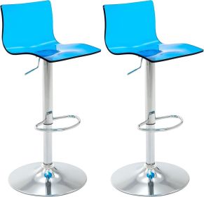 Acrylic Bar Stools with Mid Back, Set of 2, Transparent Adjustable Swivel Airlift Barstools, Counter Height Bar Chairs for (Color: Blue)