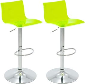 Acrylic Bar Stools with Mid Back, Set of 2, Transparent Adjustable Swivel Airlift Barstools, Counter Height Bar Chairs for (Color: Lime Green)