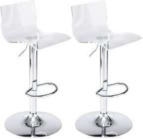Acrylic Bar Stools with Mid Back, Set of 2, Transparent Adjustable Swivel Airlift Barstools, Counter Height Bar Chairs for (Color: Clear)