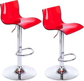 Acrylic Bar Stools with Mid Back, Set of 2, Transparent Adjustable Swivel Airlift Barstools, Counter Height Bar Chairs for (Color: Red)