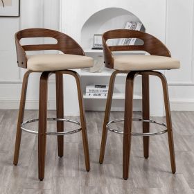 Bar Stools Set of 2, Swivel Bar Height Stools with Low Back, Wood Bar Chairs with Soft Cushion Seat, 24.6-Inch Seat Height (Color: Beige-26)
