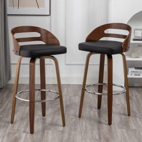 Bar Stools Set of 2, Swivel Bar Height Stools with Low Back, Wood Bar Chairs with Soft Cushion Seat, 24.6-Inch Seat Height (Color: Black-26)