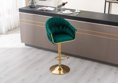 COOLMORE Vintage Bar Stools with Back and Footrest Counter Height Dining Chairs (Color: green)