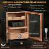 Desktop Cigar Humidor Cabinet, Light Control, Cedar Wood Shelves, Hygrometer, 3 Humidifiers, Cigar Accessories Drawer
