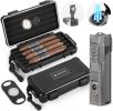 Cigar Travel Humidor and Cigar Lighter Set, Portable Cigar Case with Humidifier Hygrometer, Cutter Cigar Cutter